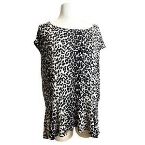 OLIVIA MOON Flounce Peplum Animal Print Top Size 2X Business Casual Classic